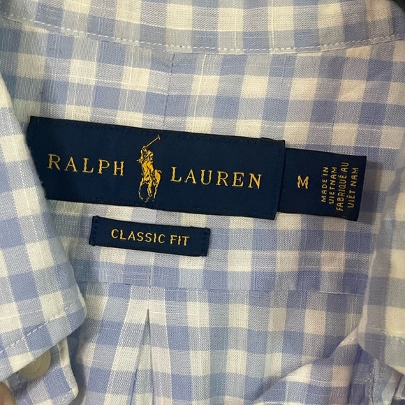 Ralph Lauren Mens M Short Sleeve Button Down Classic Fit Shirt Blue Checkered - Picture 3 of 8